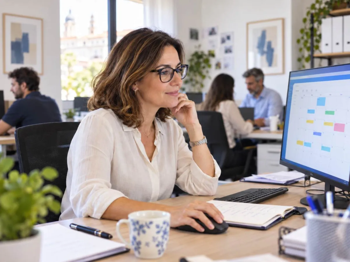 Responsable de personal revisando en el ordenador el calendario de vacaciones solicitadas por la plantilla